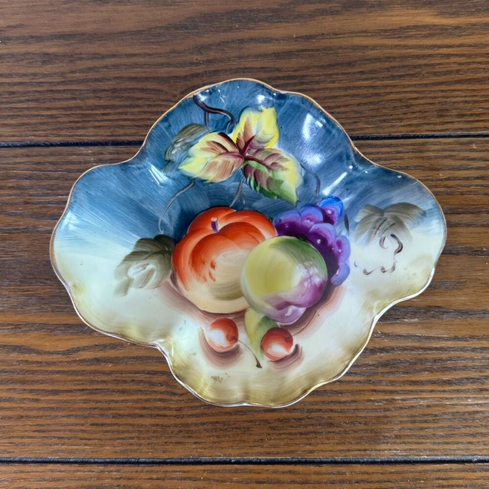 Vintage‎ Lefton China Hand Painted Fruit Trinket Dish Fluted Candy Bowl NE20127B